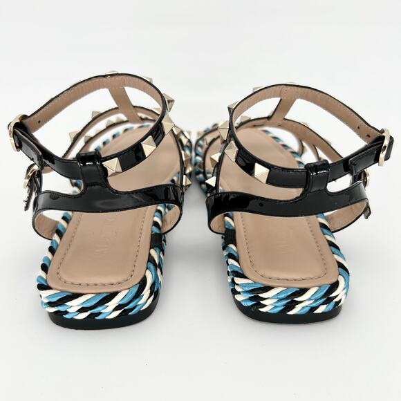 VALENTINO GARAVANI Rockstud Caged Leather Sandals EU 38 US 8 Blue Black Flats - Picture 3 of 11